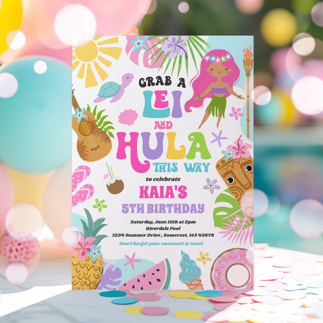 Invitación Fiesta de cumpleaños de la piscina tropical de Lua (Subido por el creador)