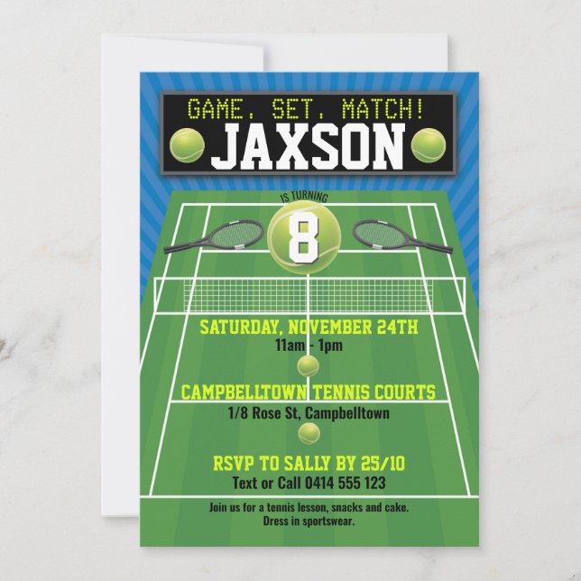 Invitación Fiesta de cumpleaños de la pista de tenis (Anverso)