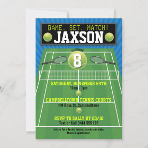 Invitación Fiesta de cumpleaños de la pista de tenis