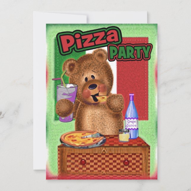 Invitación Fiesta de cumpleaños de la pizza del oso de (Anverso)