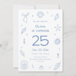 Invitación Fiesta de cumpleaños de la playa azul de mano