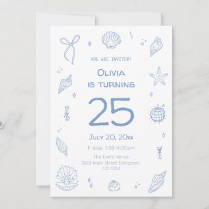 Invitación Fiesta de cumpleaños de la playa azul de mano