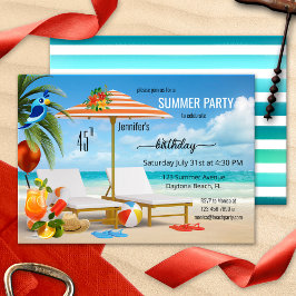 Invitación Fiesta de cumpleaños de la playa de verano tropica