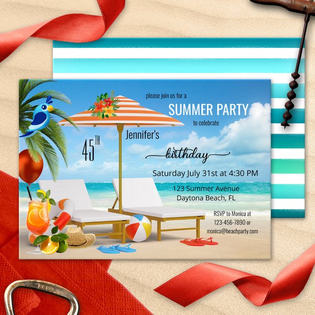 Invitación Fiesta de cumpleaños de la playa de verano tropica (Subido por el creador)