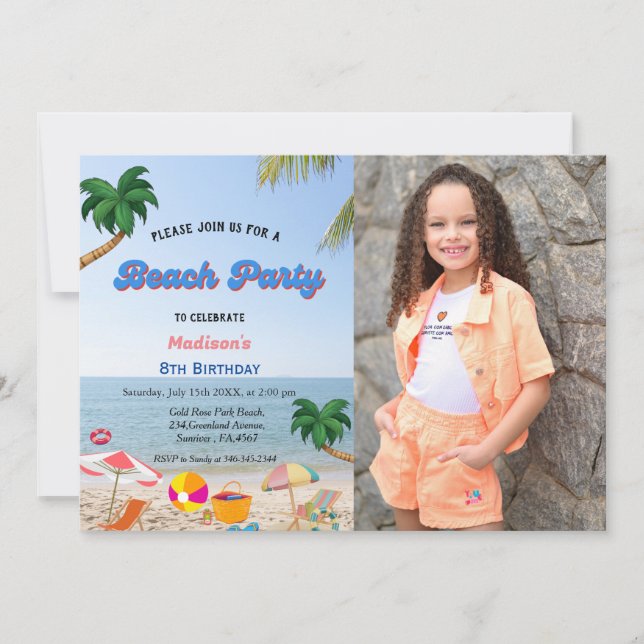 Invitación Fiesta de cumpleaños de la playa tropical (Anverso)