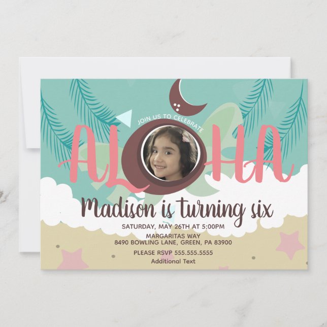 Invitación Fiesta de cumpleaños de la playa tropical de Cocon (Anverso)