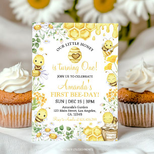 Invitación Fiesta de cumpleaños de la primera abeja floral dí