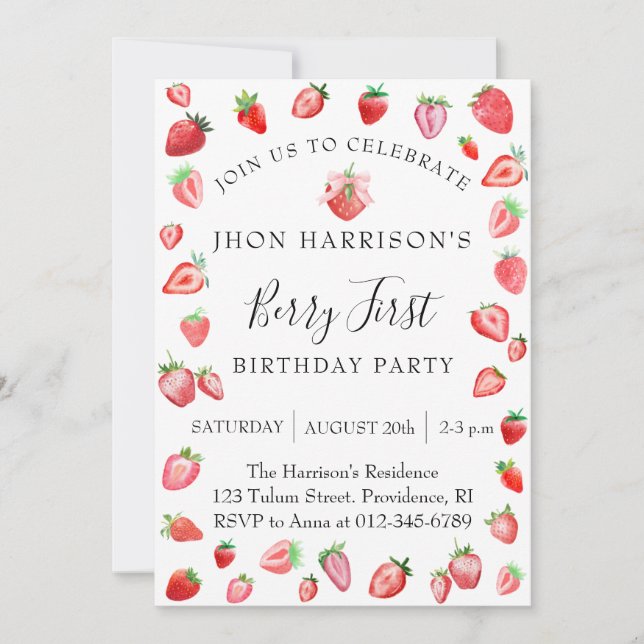 Invitación Fiesta de cumpleaños de la primera foto de Berry (Anverso)