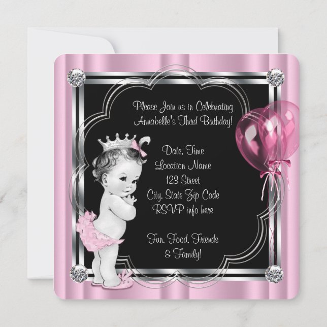 Invitación Fiesta de cumpleaños de la princesa 3 años (Reverso)