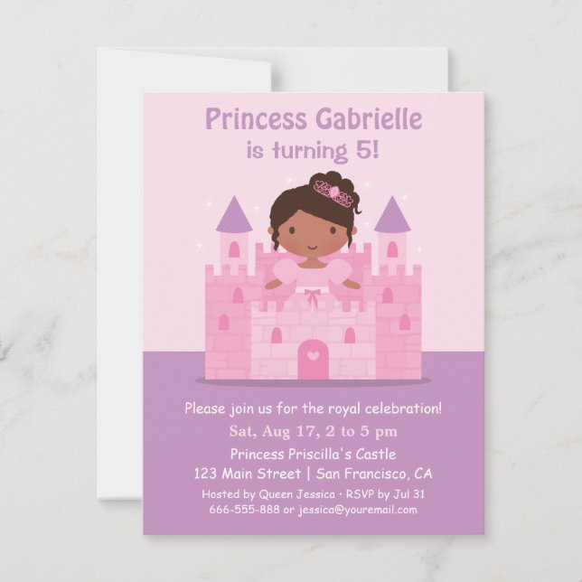 Invitación Fiesta de cumpleaños de la princesa afroamericana  (Anverso)