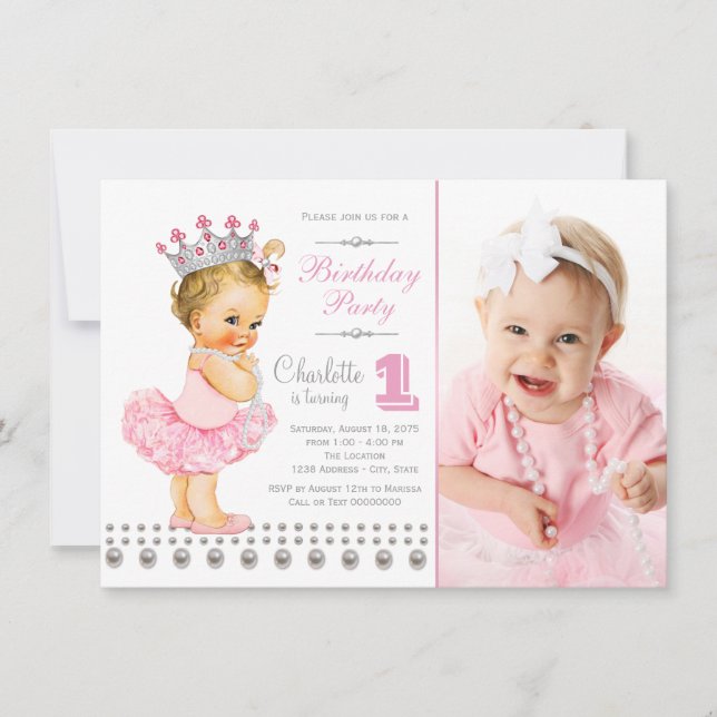 Invitación Fiesta de cumpleaños de la princesa bailarina perl (Anverso)