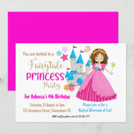 Invitación Fiesta de cumpleaños de la princesa Brown Hair