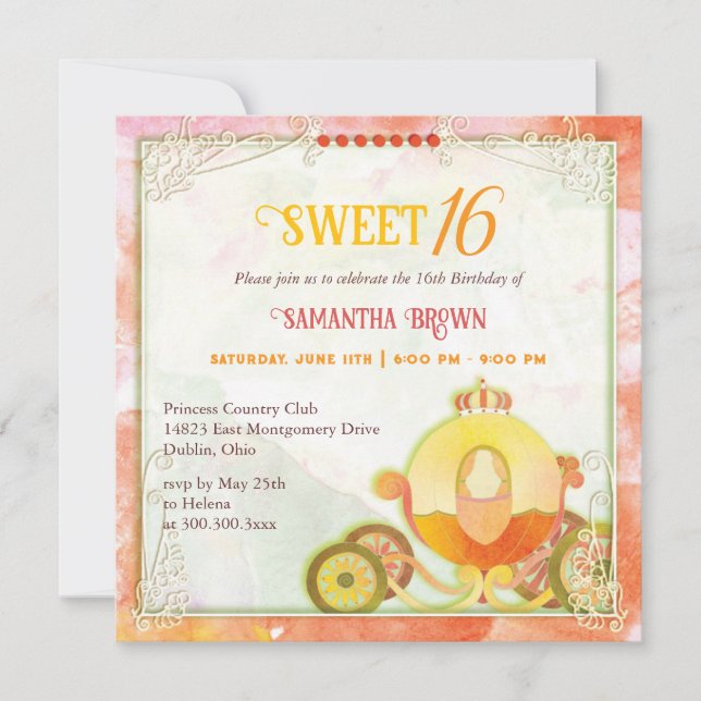 Invitación fiesta de cumpleaños de la princesa Carriage Sweet (Anverso)