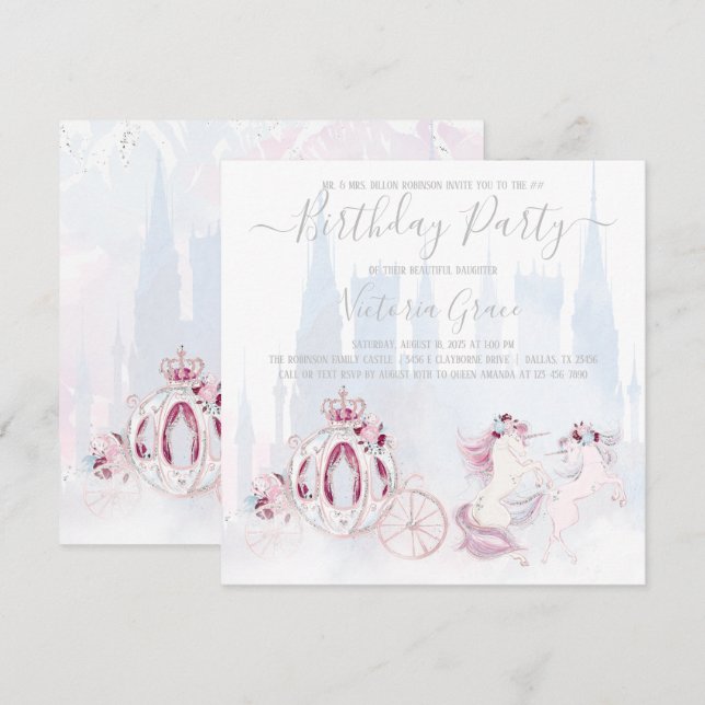Invitación Fiesta de cumpleaños de la princesa Cenicienta par (Anverso / Reverso)