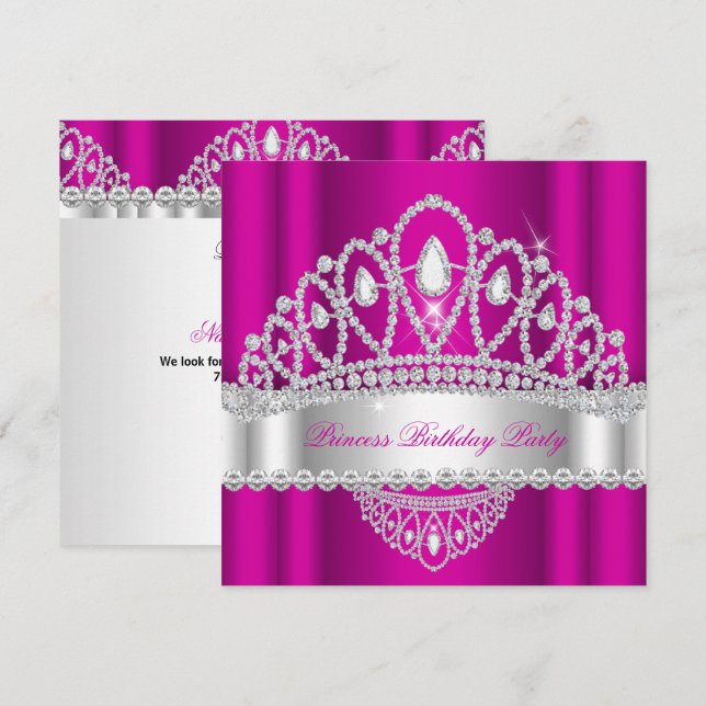 Invitación Fiesta de Cumpleaños de la Princesa con Tiara de D (Anverso / Reverso)