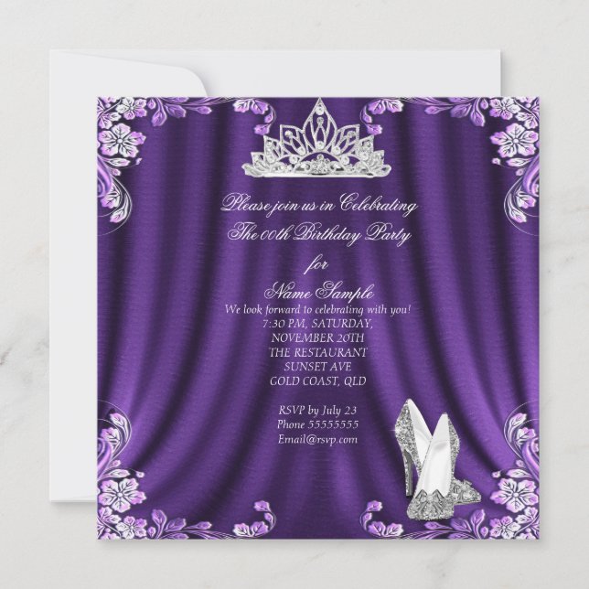 Invitación Fiesta de Cumpleaños de la Princesa con Zapatos de (Anverso)