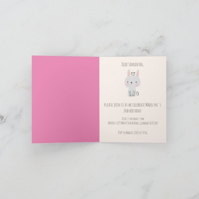 Invitación Fiesta de cumpleaños de la princesa cuta (Interior)