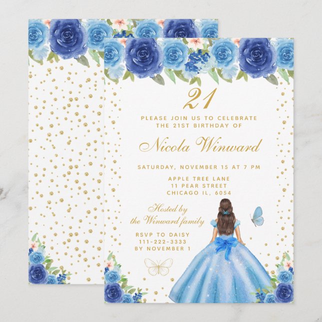 Invitación Fiesta de Cumpleaños de la Princesa de Cabello Mor (Anverso / Reverso)