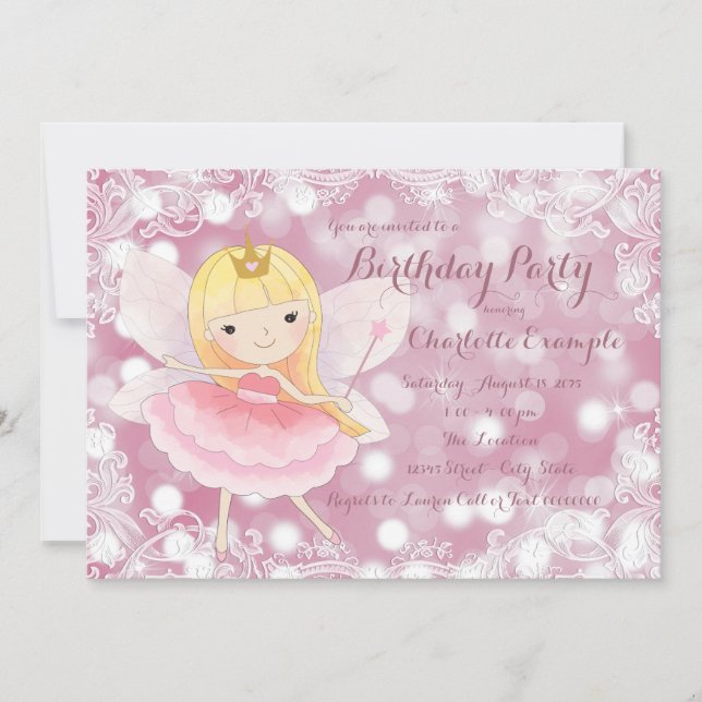 Invitación Fiesta de cumpleaños de la princesa de hadas (Anverso)
