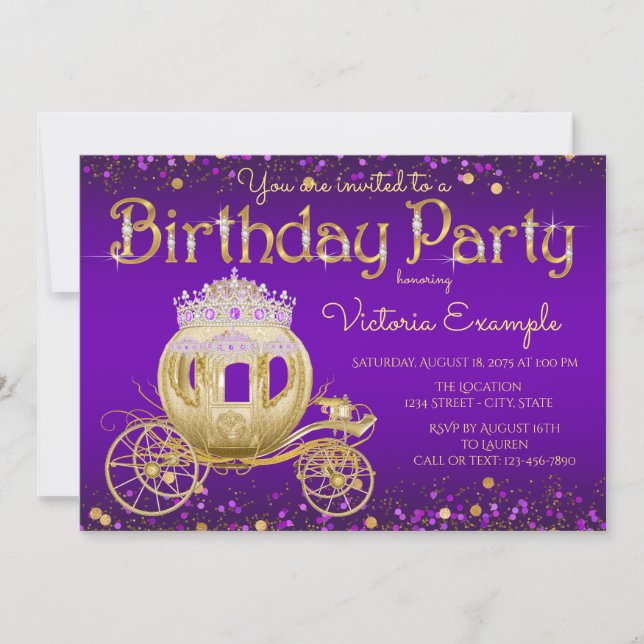 Invitación Fiesta de cumpleaños de la Princesa de Oro Púrpura (Anverso)