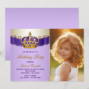 Invitación Fiesta de cumpleaños de la Princesa de Oro y Púrpu