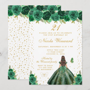 Invitación Fiesta de cumpleaños de la princesa de pelo castañ