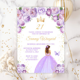 Invitación Fiesta de cumpleaños de la princesa de pelo morado