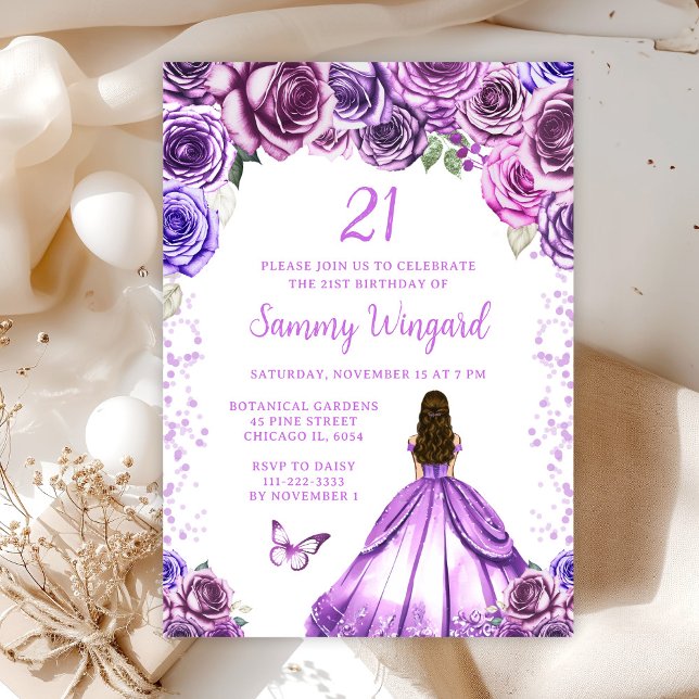 Invitación Fiesta de cumpleaños de la princesa de pelo morado (Subido por el creador)