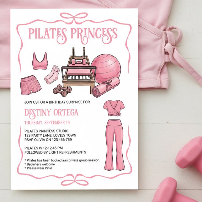 Invitación Fiesta de Cumpleaños de la Princesa de Pilates Ros (Pilates princess invitation by Darling & May)