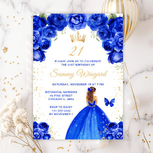 Invitación Fiesta de cumpleaños de la princesa del cabello az