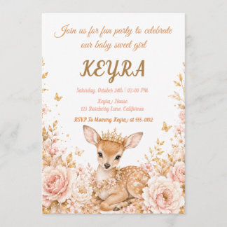 Invitación Fiesta de Cumpleaños de la Princesa Floral Ciervo