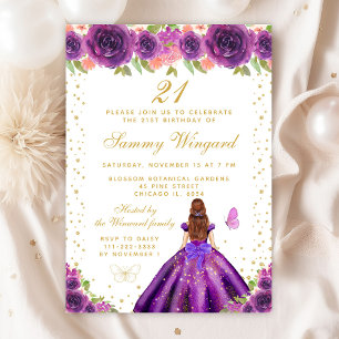 Invitación Fiesta de cumpleaños de la Princesa Morada Floral 