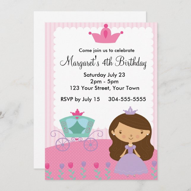 Invitación Fiesta de cumpleaños de la princesa real (Anverso / Reverso)