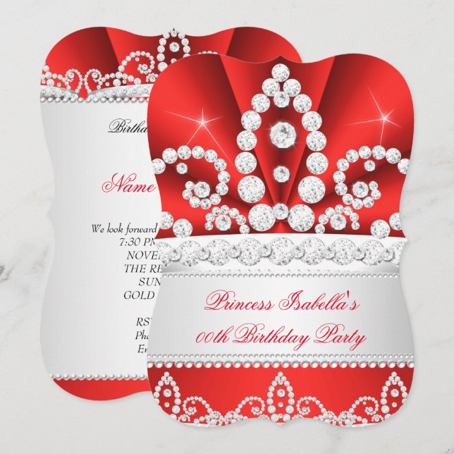 Invitación Fiesta de Cumpleaños de la Princesa Red Diamond Ti (Anverso / Reverso)