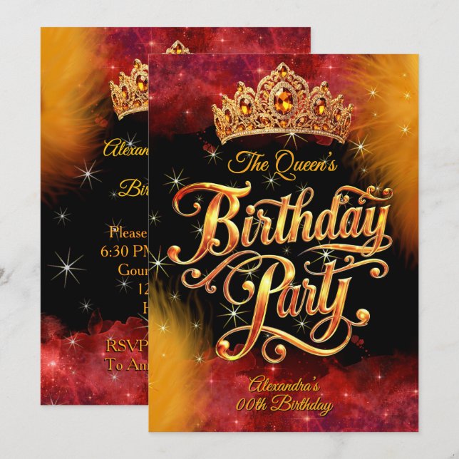 Invitación Fiesta de cumpleaños de la princesa reina oro nara (Anverso / Reverso)