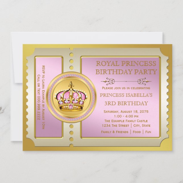 Invitación Fiesta de Cumpleaños de la Princesa Rosa (Anverso)