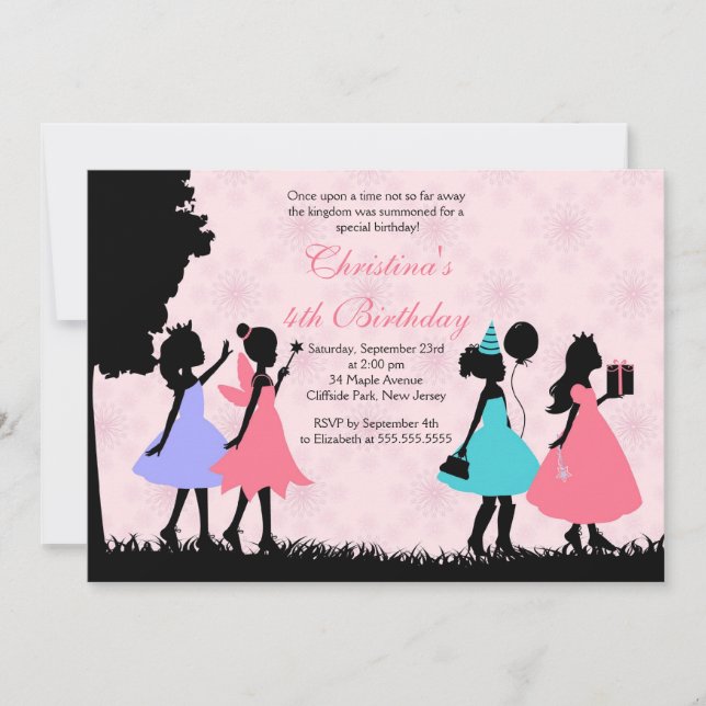 Invitación Fiesta de cumpleaños de la princesa rosa Bonito (Anverso)