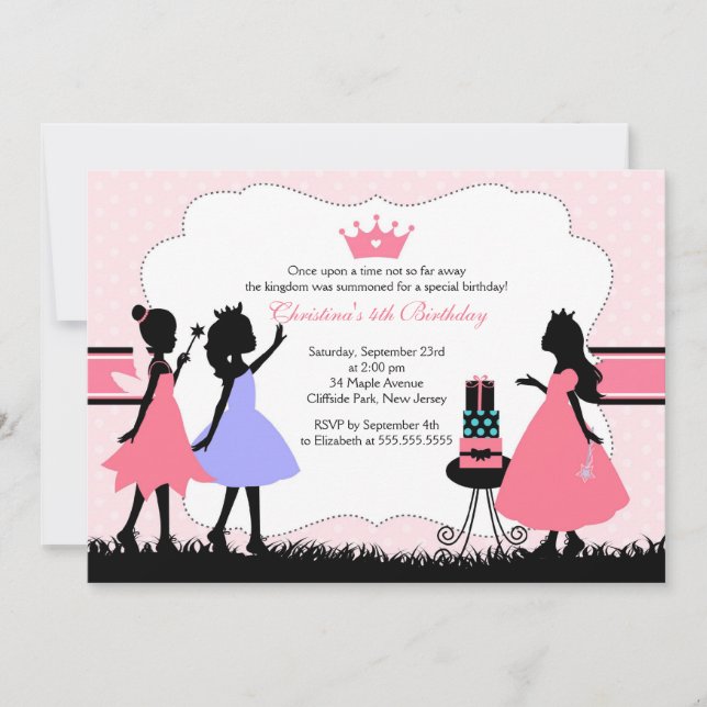 Invitación Fiesta de cumpleaños de la princesa rosa Bonito Si (Anverso)