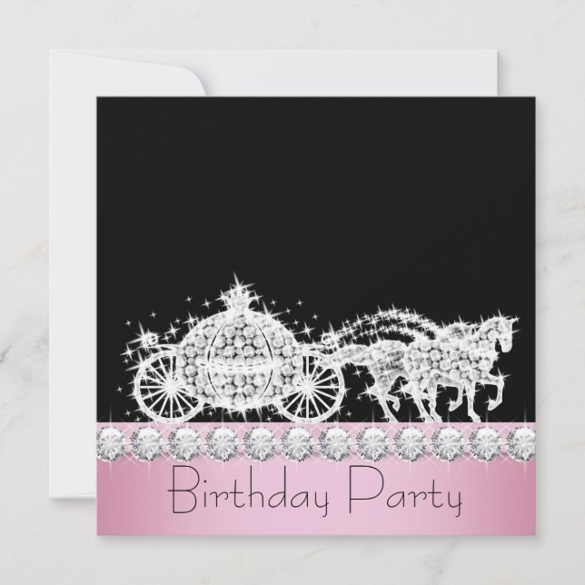Invitación Fiesta de Cumpleaños de la Princesa Rosa Carruaje  (Anverso)