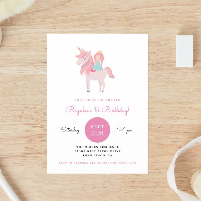 Invitación Fiesta de Cumpleaños de la Princesa Unicornio Rosa (Subido por el creador)