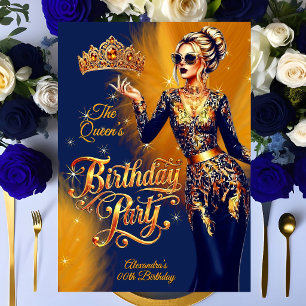 Invitación Fiesta de Cumpleaños de la Reina con Vestido Dorad