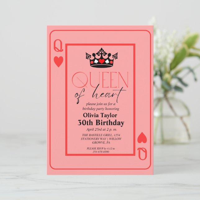 Invitación Fiesta de cumpleaños de la Reina del Corazón (Anverso de pie)