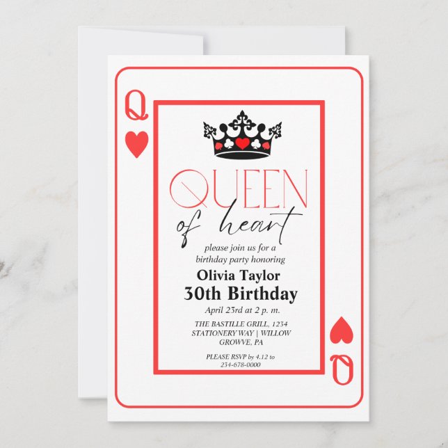 Invitación Fiesta de cumpleaños de la Reina del Corazón (Anverso)