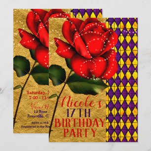 Invitación Fiesta de Cumpleaños de la Rosa Brillante Roja de 