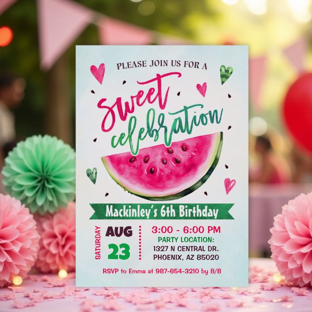 Invitación Fiesta de cumpleaños de la sandía rosa celebración (Subido por el creador)