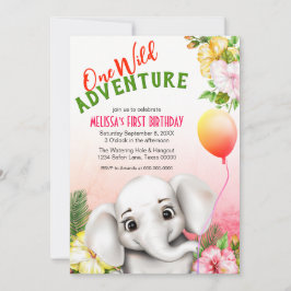 Invitación Fiesta de cumpleaños de la Selva Tropical Elephant