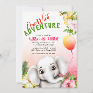 Invitación Fiesta de cumpleaños de la Selva Tropical Elephant