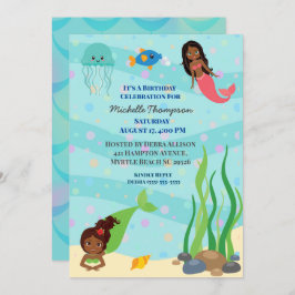 Invitación Fiesta de cumpleaños de la sirena afroamericana