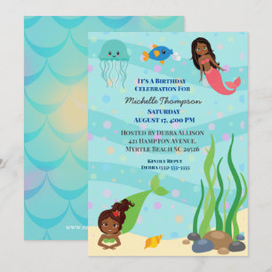 Invitación Fiesta de cumpleaños de la sirena afroamericana