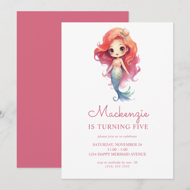 Invitación Fiesta de cumpleaños de la Sirena Cuta (Anverso / Reverso)